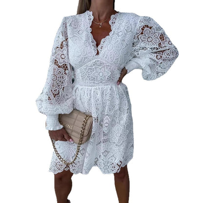 Sexy Hollow Water-soluble Lace Temperament Commute Dresses