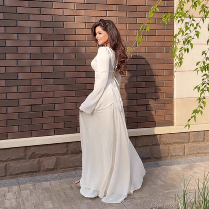 Women's Collar Long Sleeve Elegant Pearl Decoration Dresses