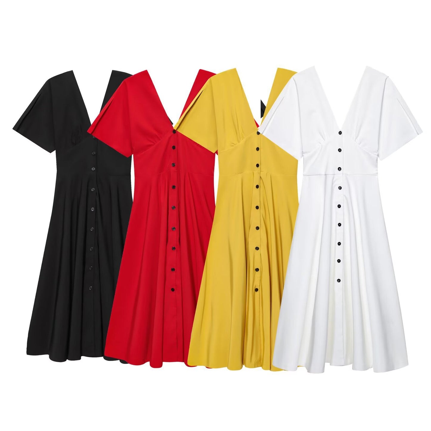 Women's Fashionable Temperament Button Decoration Midi Long Skirts