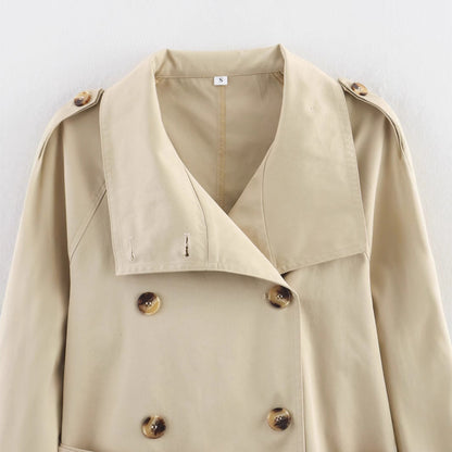 Women's Long-sleeved Waist Slant Double-breasted Clothes Coats