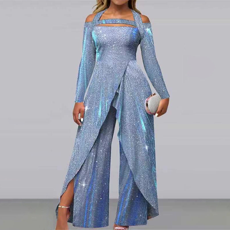 Fashion Sexy Sequined Long Diagonal Temperament Suits