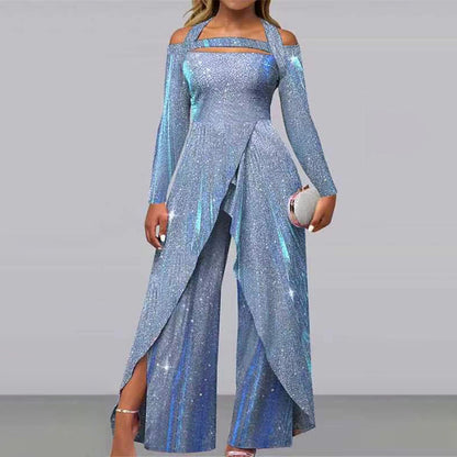 Fashion Sexy Sequined Long Diagonal Temperament Suits