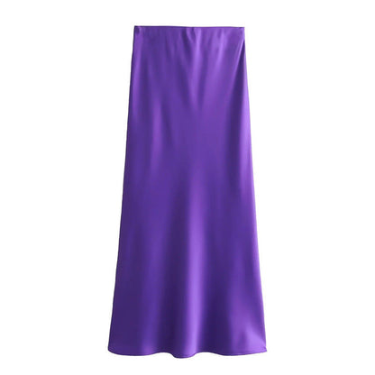 Women's Summer French Fashion Silk Satin Texture Skirts