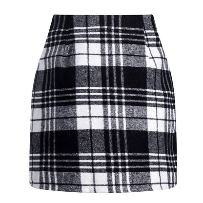 Women's High Waist Tartan Tight Pencil Wool Skirts