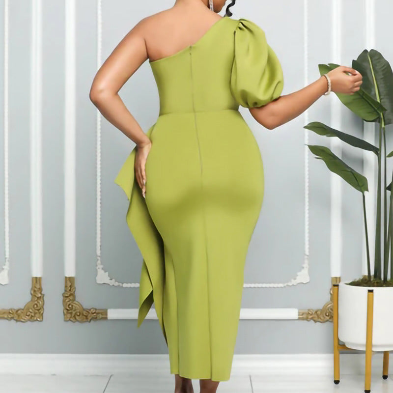 Women's Summer Temperament Puff Sleeve Banquet Slit Dresses