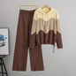 Women's Knitted Hooded Color Matching Casual Sports Suits