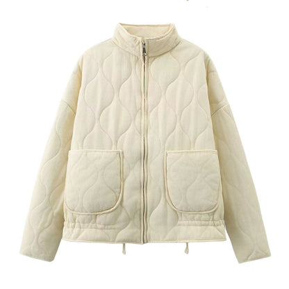 Women's Collar Zipper Large Pocket Long Sleeve Coats