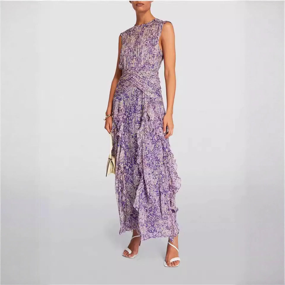 Women's Chiffon Printed Fairy Long Elegant Dress Dresses