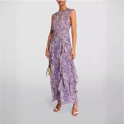 Women's Chiffon Printed Fairy Long Elegant Dress Dresses