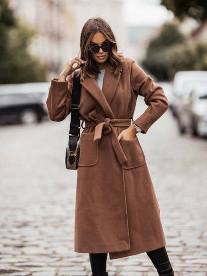 Women's Simple Double Breasted Long Sleeve Lapel Button Coats