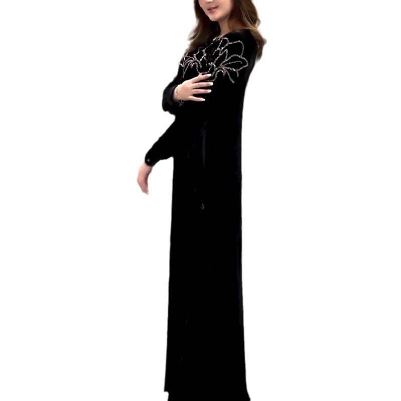 Neck Solid Color Long Sleeve Loose Dresses