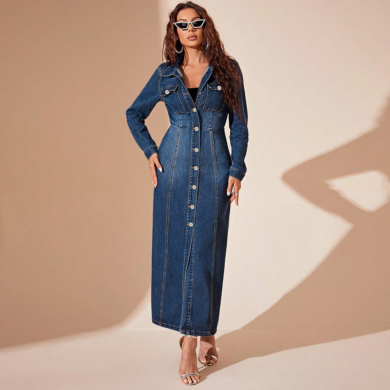 Women's Fashion Denim Button Dress Source Dresses