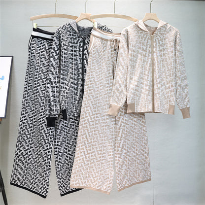 Women's Glamorous Slouchy Hooded Two-piece Knitted Suits