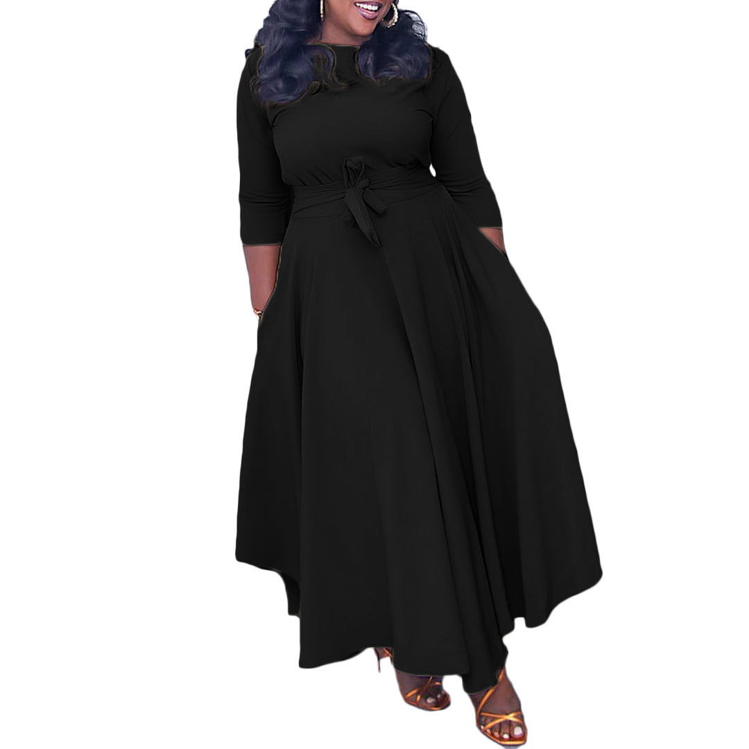 Women's Fashion Temperament Pure Color Large Swing Plus Size