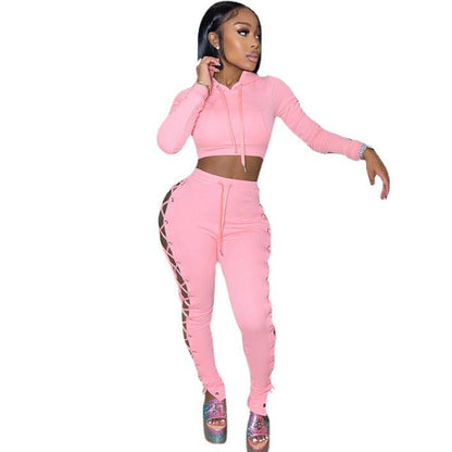Women's Corns Solid Color Hollow Two-piece Set Suits
