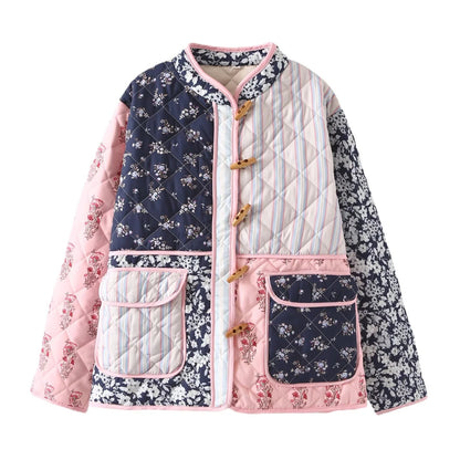Style Vintage Floral Patchwork Long Sleeve Coats