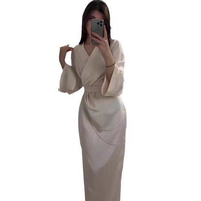 Women's Autumn Dress Elegant Long Waist Chain Dresses