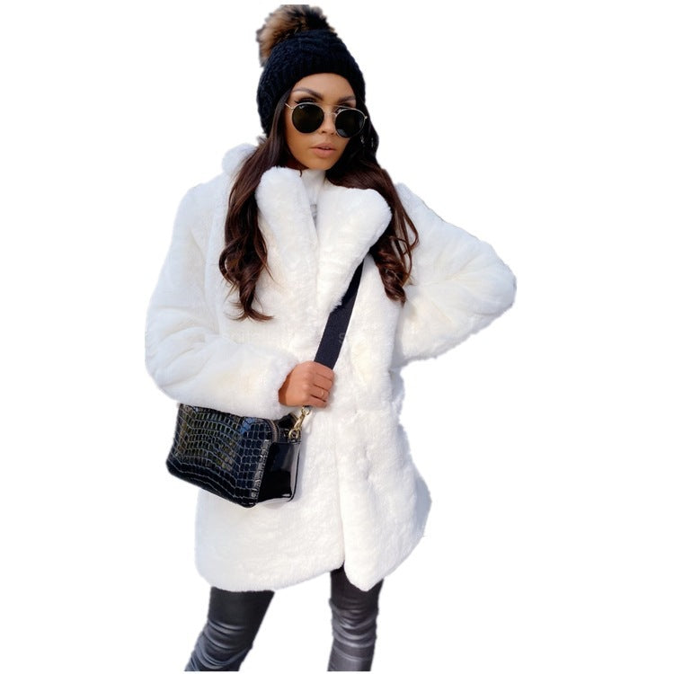Women's Long Sleeve Lapel Faux Fur Pure Coats