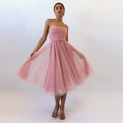 Women's Mesh Fishbone Tube Dress Waist A- Dresses