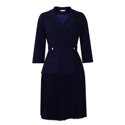 Women's Fashion Elegant Collar Solid Color Pleated Dresses