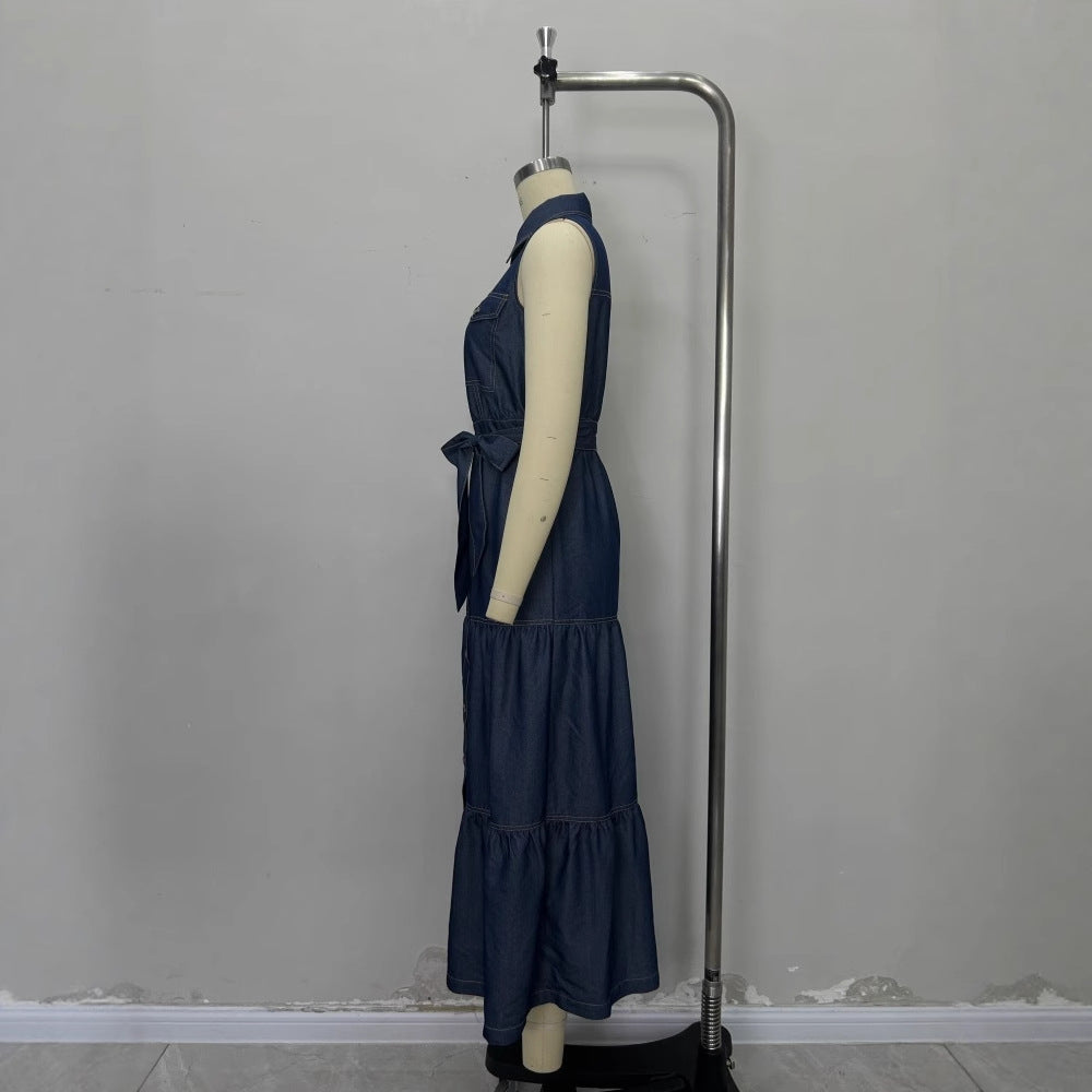 With Waist Design Single Row Long Dresses