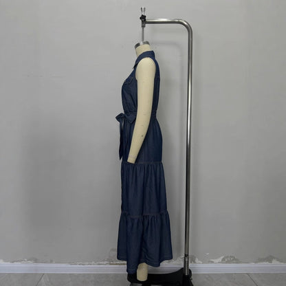 With Waist Design Single Row Long Dresses