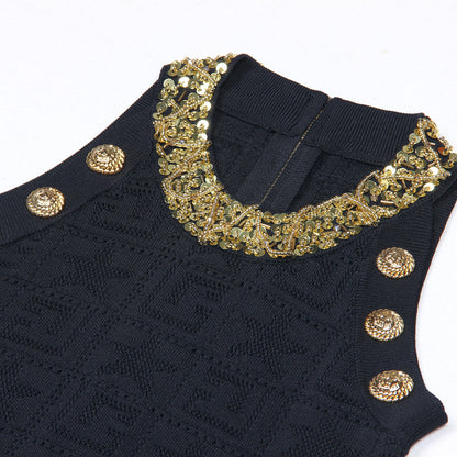 Summer Sleeveless Beaded Mid-length Knitted Dress Dresses