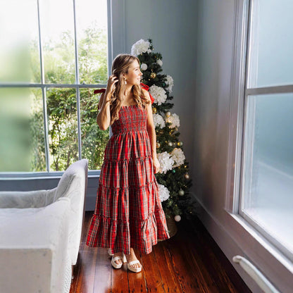 Women's Christmas Color Plaid Printed Tied Dress Dresses
