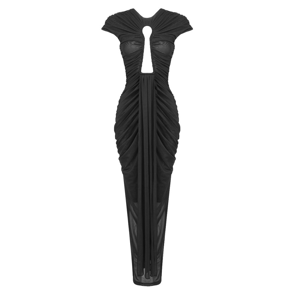 Women's Black Dress Mesh Hollow Dinner Vintage Dresses