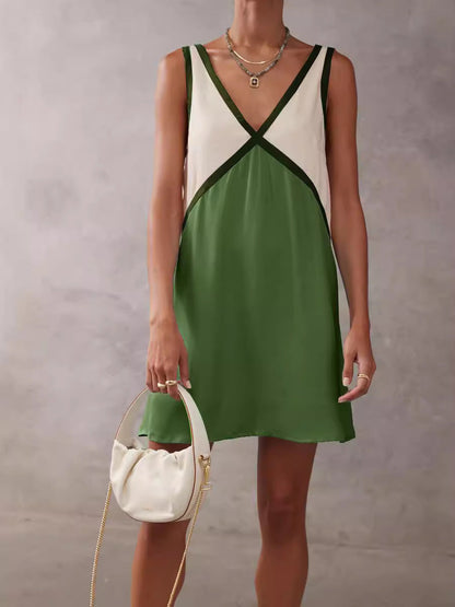 Women's Summer Loose-fitting Sleeveless Shirt Color Matching Dresses