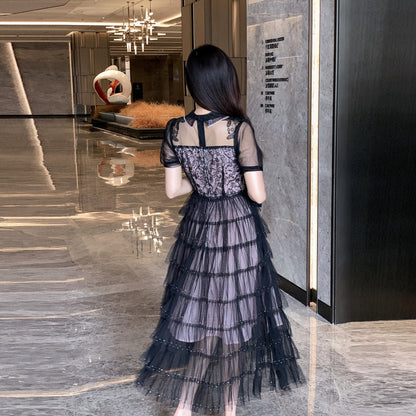 Women's Mesh Beads Dress Summer Design Sense Waist Dresses