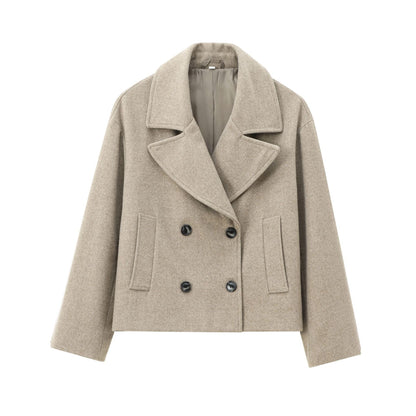 Women's Versatile Two-tone Double Breasted Wool Overcoat Coats