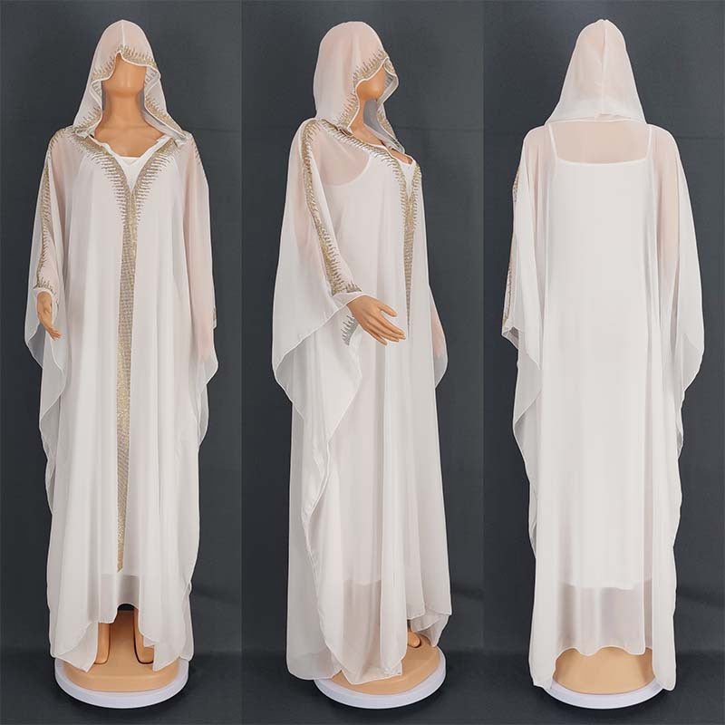 Women's Rhinestone Hooded Large Swing Dress Arab Dresses