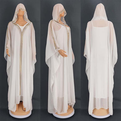 Women's Rhinestone Hooded Large Swing Dress Arab Dresses