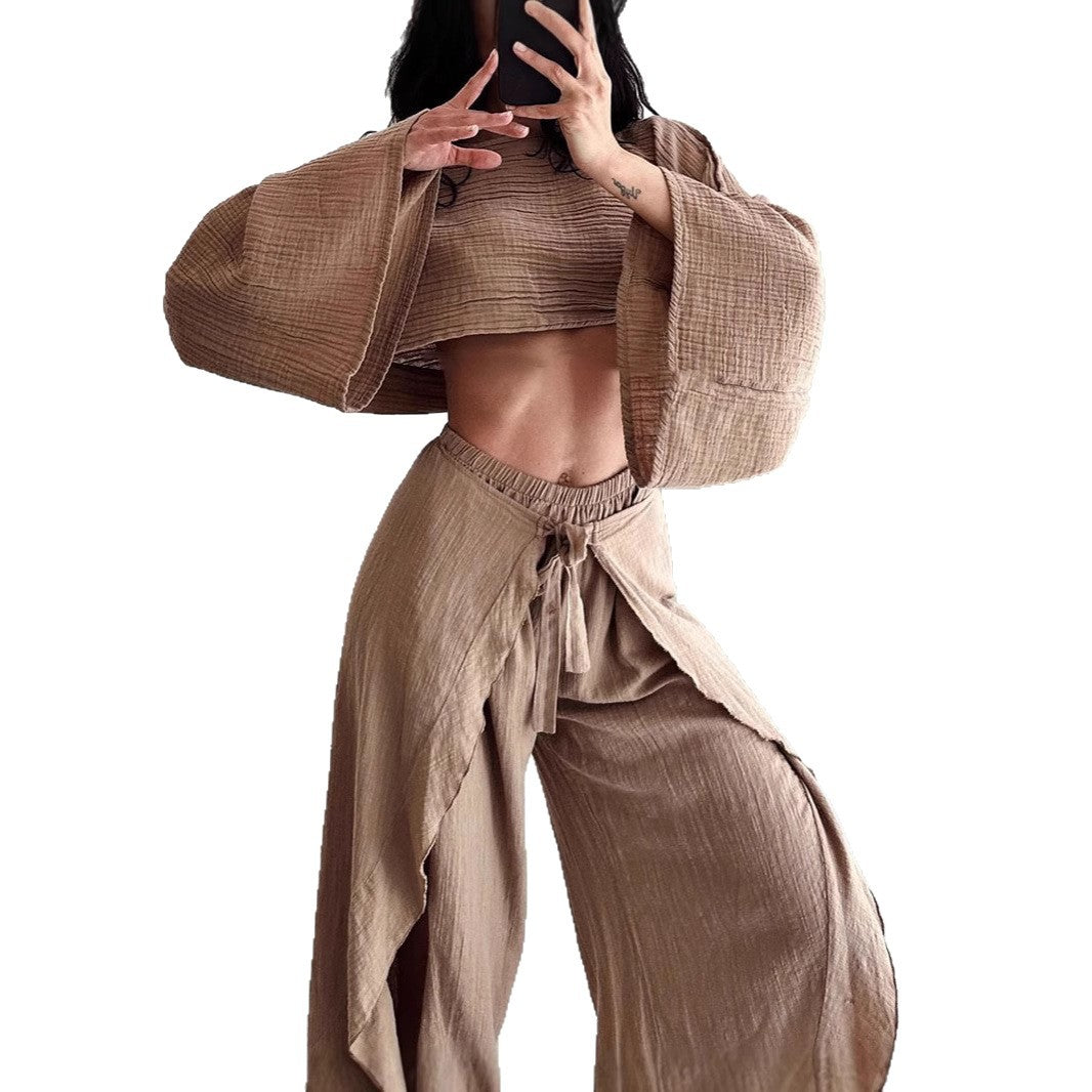 Women's Cotton Linen Fashion Loose Trousers Two-piece Suits