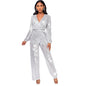 Women's Deep V Fashion Casual Long Sleeve Jumpsuits