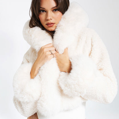 Women's Fur Hooded Rabbit Collar Woolen Korean Coats