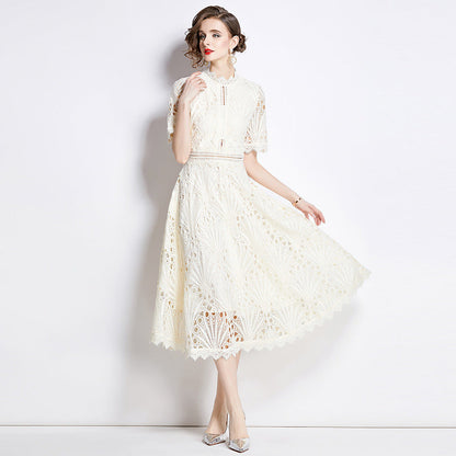Women's Patchwork Round Neck Dress Summer Waist Slimming Dresses