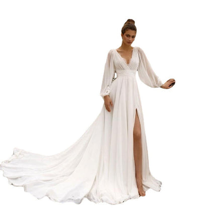 Simple Series Chiffon Dress Long Sleeve Wedding Dresses