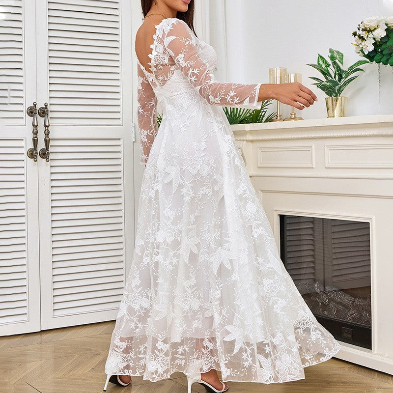 Women's Spring Long Sleeve Bridal Dress Formal Clothing