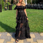 Women's Ruffled Hollow White Wide Hem Lace Dresses