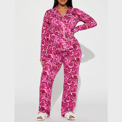 Women's Spring Casual Printed Home Long-sleeved Trousers Single Suits