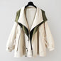 Women's Autumn Loose Lapels Hooded Zipper Patchwork Coats