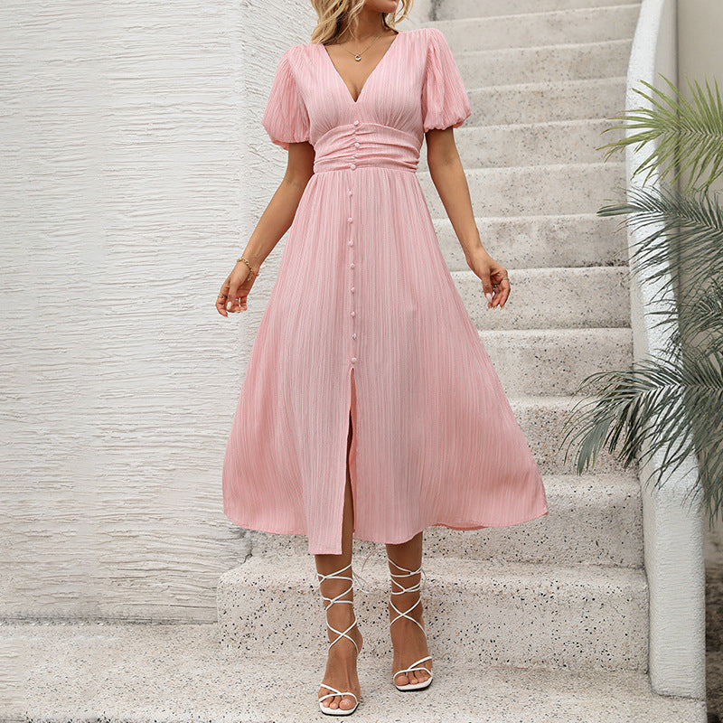 Women's Summer Slit Dress With Lantern Sleeves Dresses