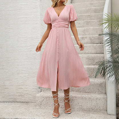 Women's Summer Slit Dress With Lantern Sleeves Dresses