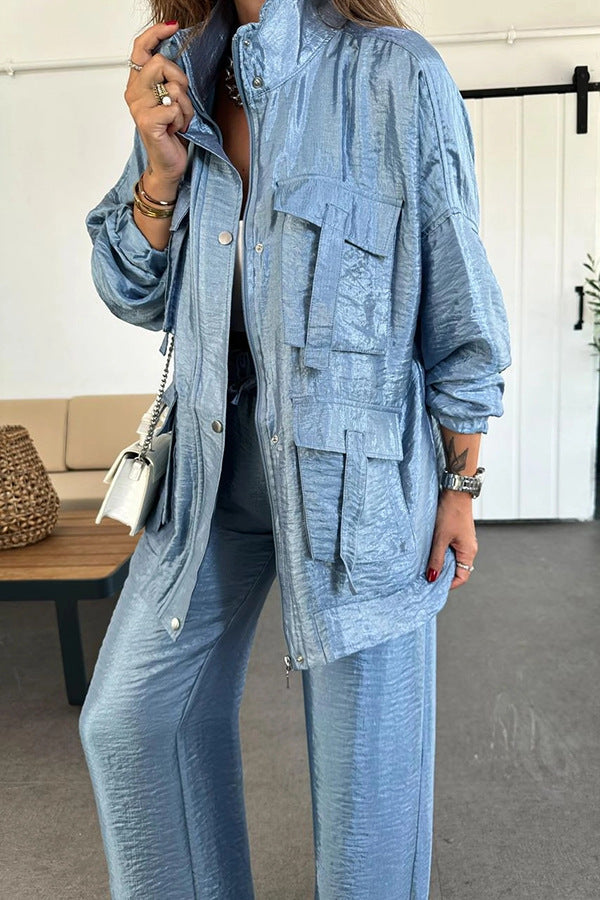 Women's Solid Color Fashion Long-sleeved Three-dimensional Pocket Coats