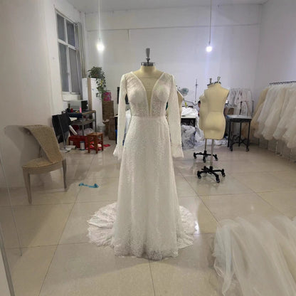 Women's Long Sleeve French Retro Light Dress Wedding Dresses
