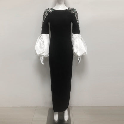 Rhinestone Gorgeous Elegant Dress Puff Sleeve Dresses