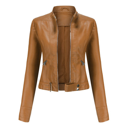 Women's Fashion Leather Stand Collar European Shorts