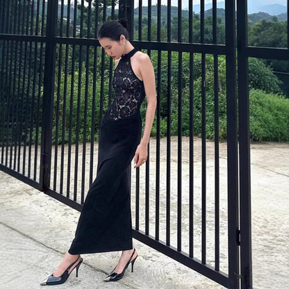 Black Sexy Cutout Slim Fit Long Dress Elegant Dresses